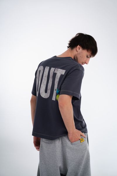 OUT, Grey Oversized Unisex T-Shirt, XS